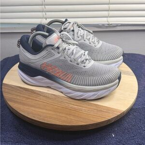 Hoka Bondi 7 Gray and Navy Running Shoes (Women’s 9 Wide)